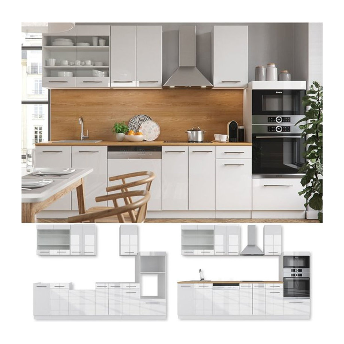Vicco Küchenzeile Fame-Line Modern in Weiß aus Holzwerkstoff mit Drehtüren, Breite: 240 cm - Bild 1