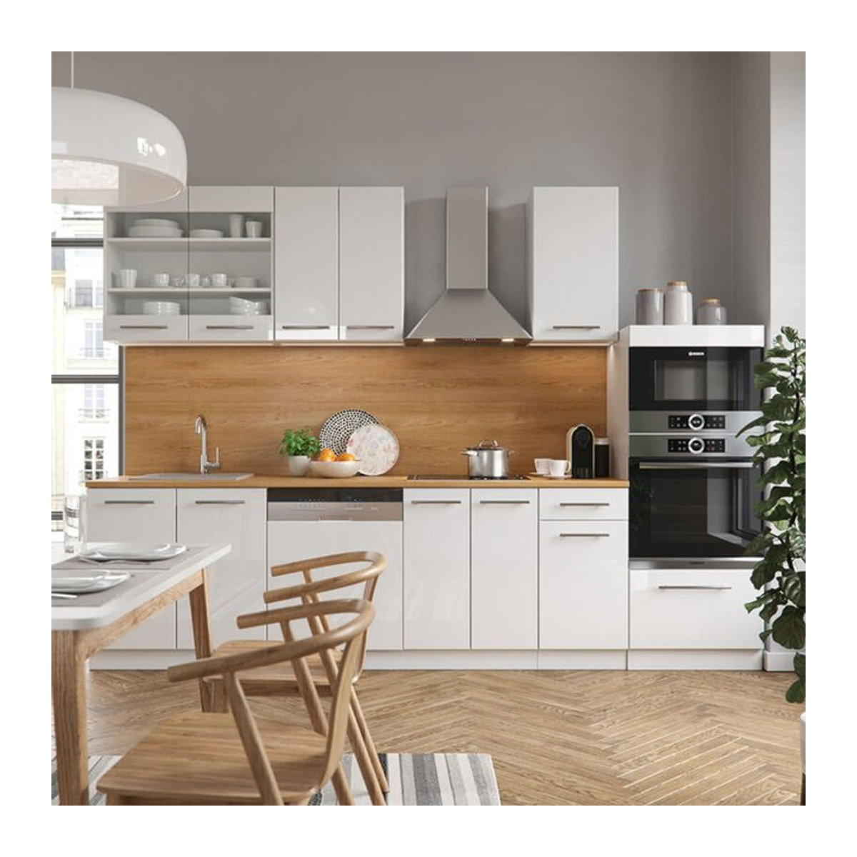 Vicco Küchenzeile Fame-Line Modern in Weiß aus Holzwerkstoff mit Drehtüren, Breite: 240 cm - Bild 2