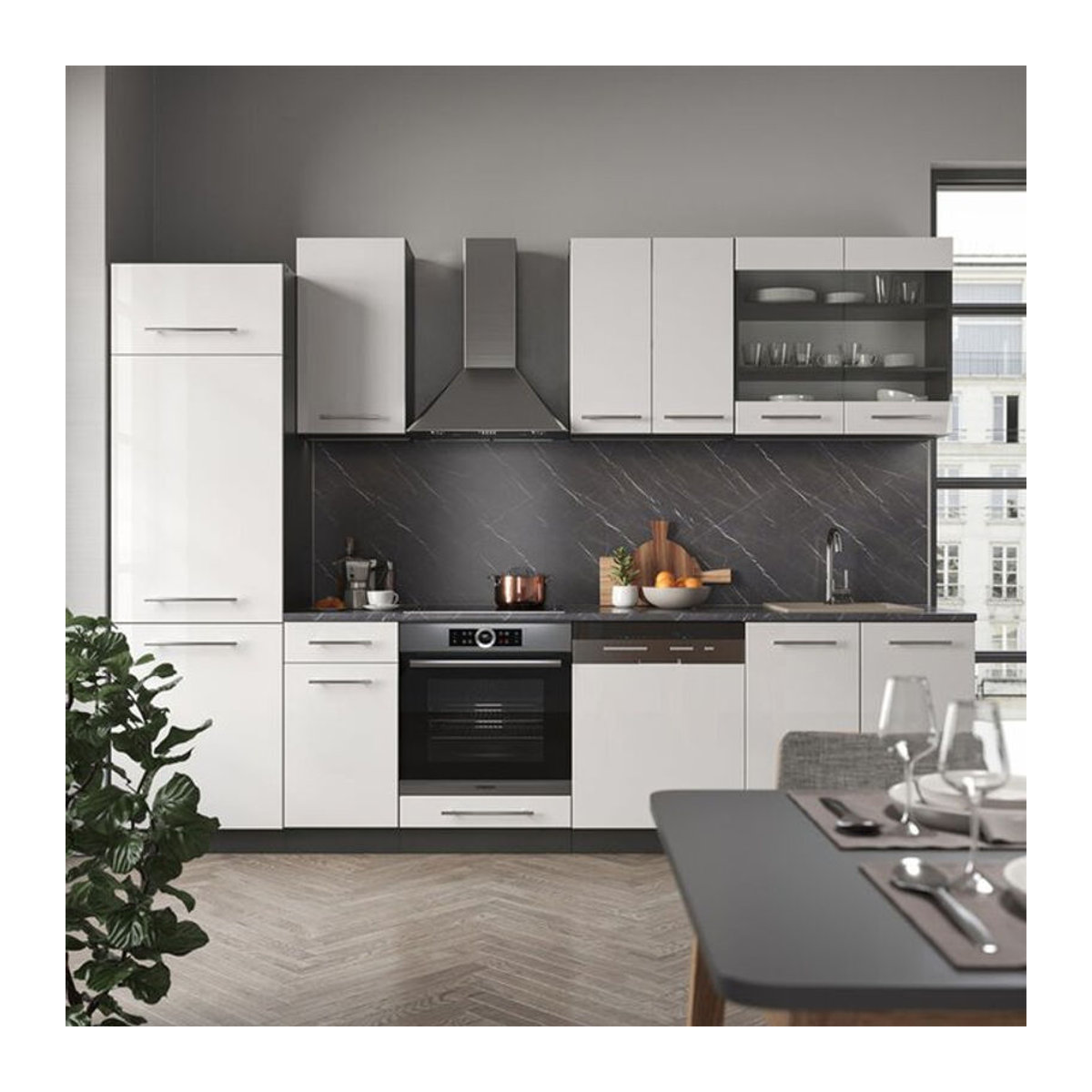 Vicco Küchenzeile Fame-Line Modern in Weiß Hochglanz und Anthrazit, Breite: 300 cm - Bild 2