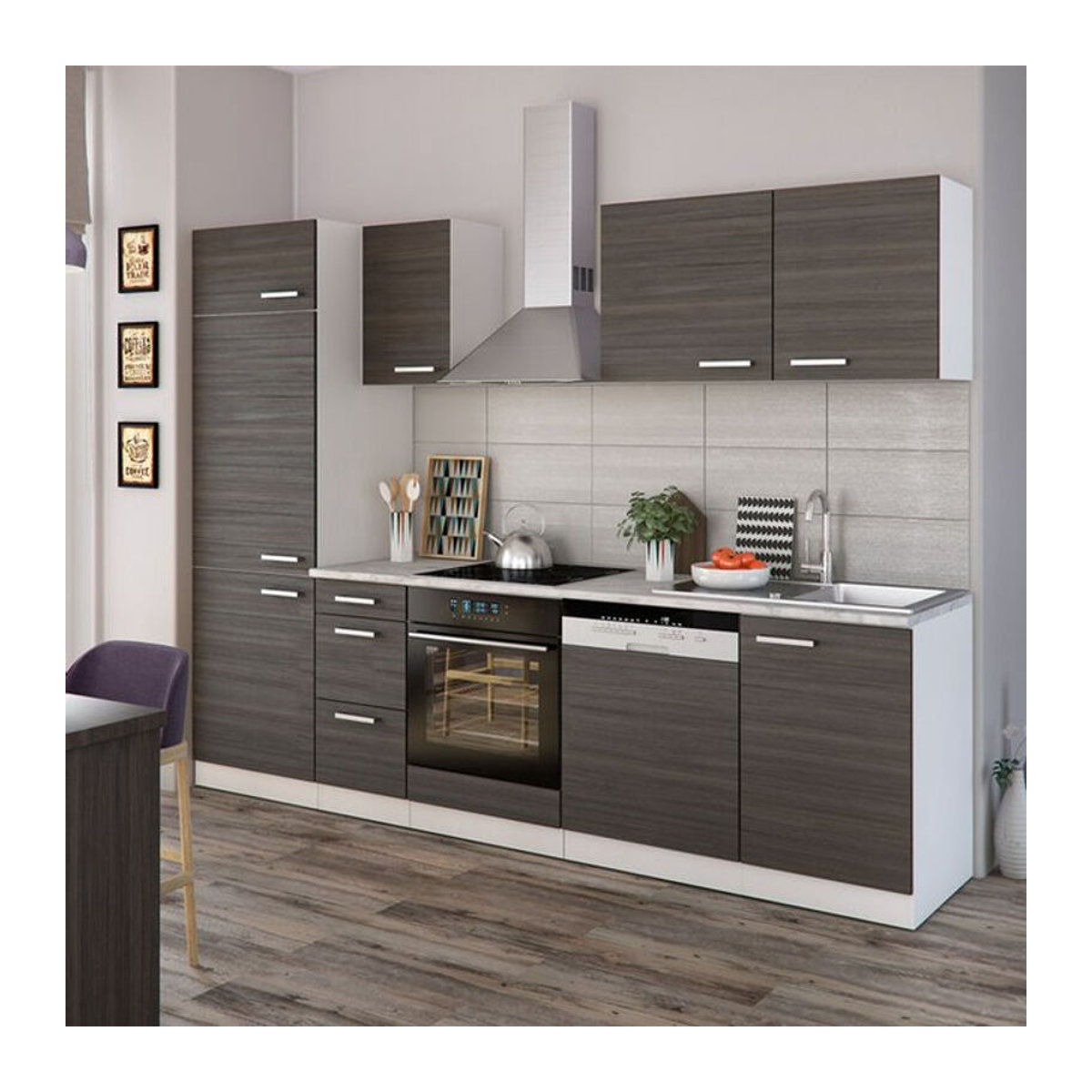 Vicco Küchenzeile Optima in Grau und Weiß, 270 cm Breite - Bild 2