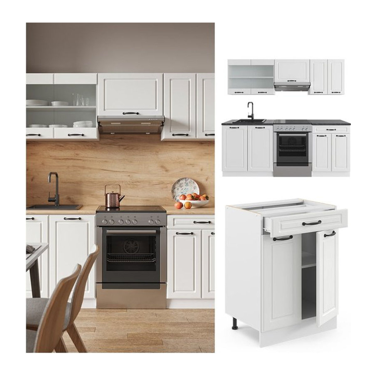 Vicco Küchenzeile R-Line Einbauküche Landhaus Stil Weiß Breite: 200 cm - Bild 1