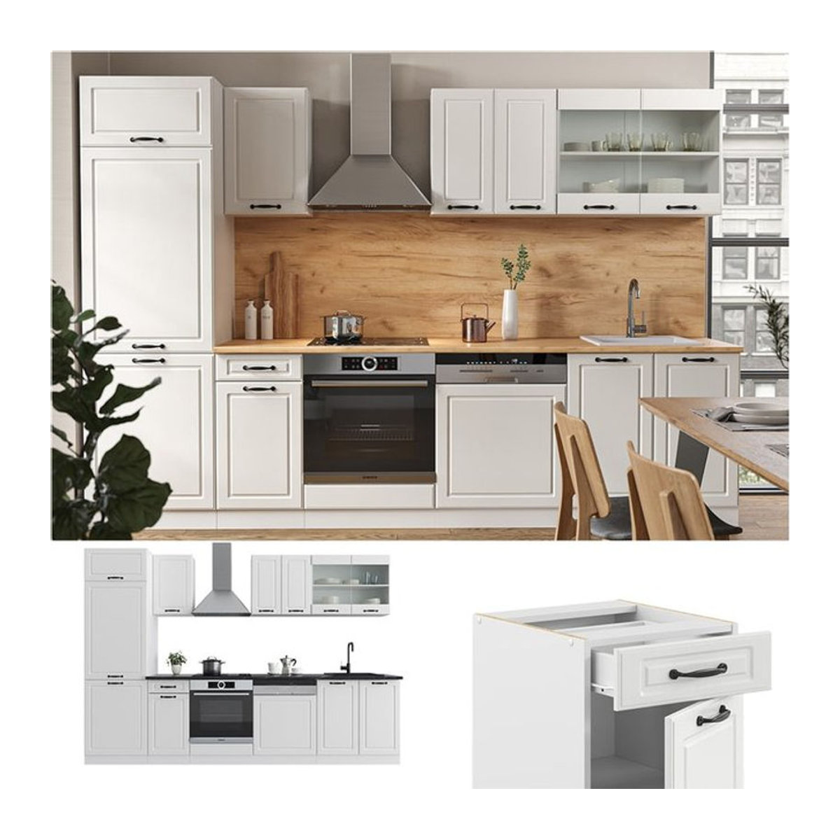 Vicco Küchenzeile R-Line Einbauküche Landhaus Stil Weiß Breite: 300 cm - Bild 1
