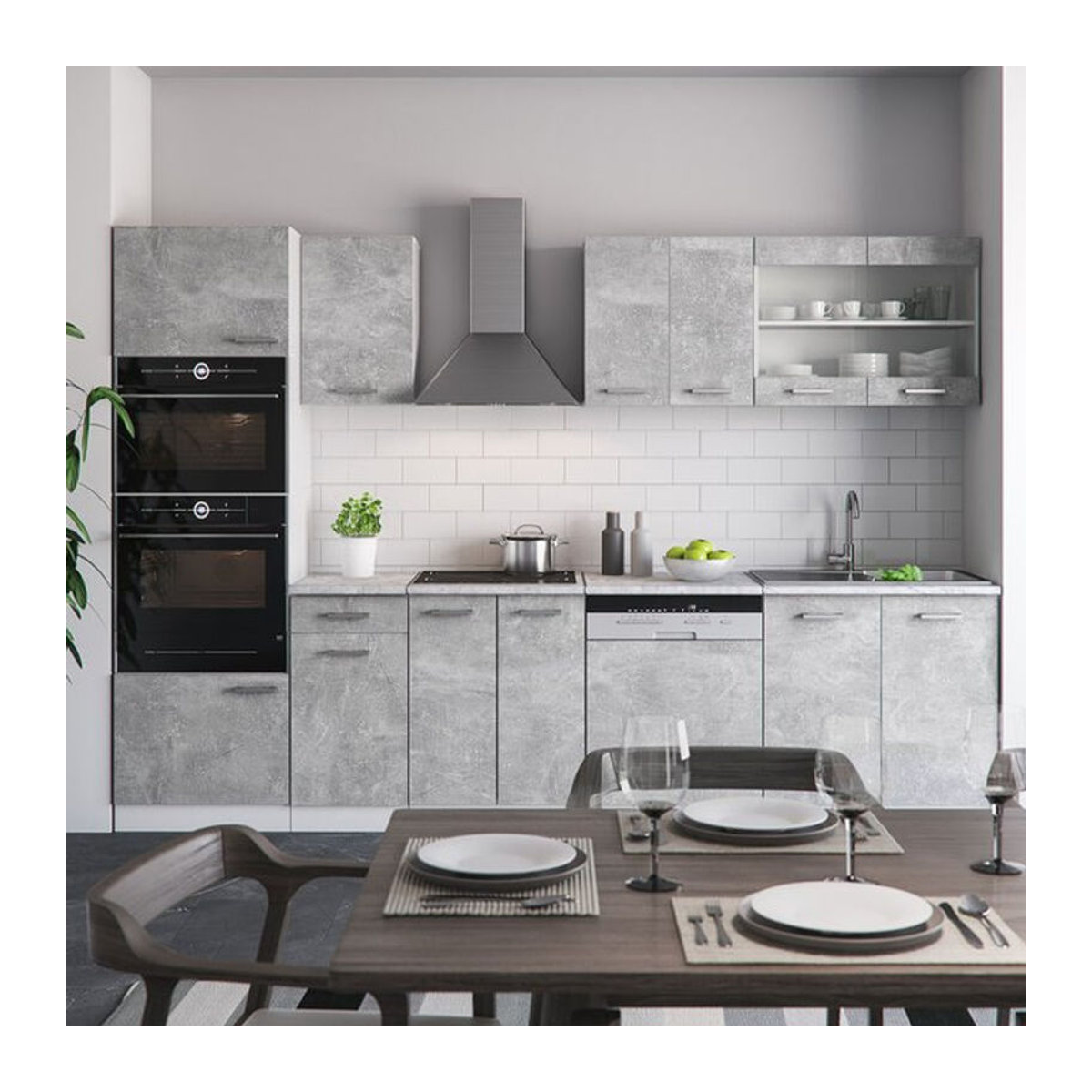 Vicco Küchenzeile R-Line in Beton-Optik mit Marmor-Arbeitsplatte, Modern, Breite: 300 cm - Bild 2