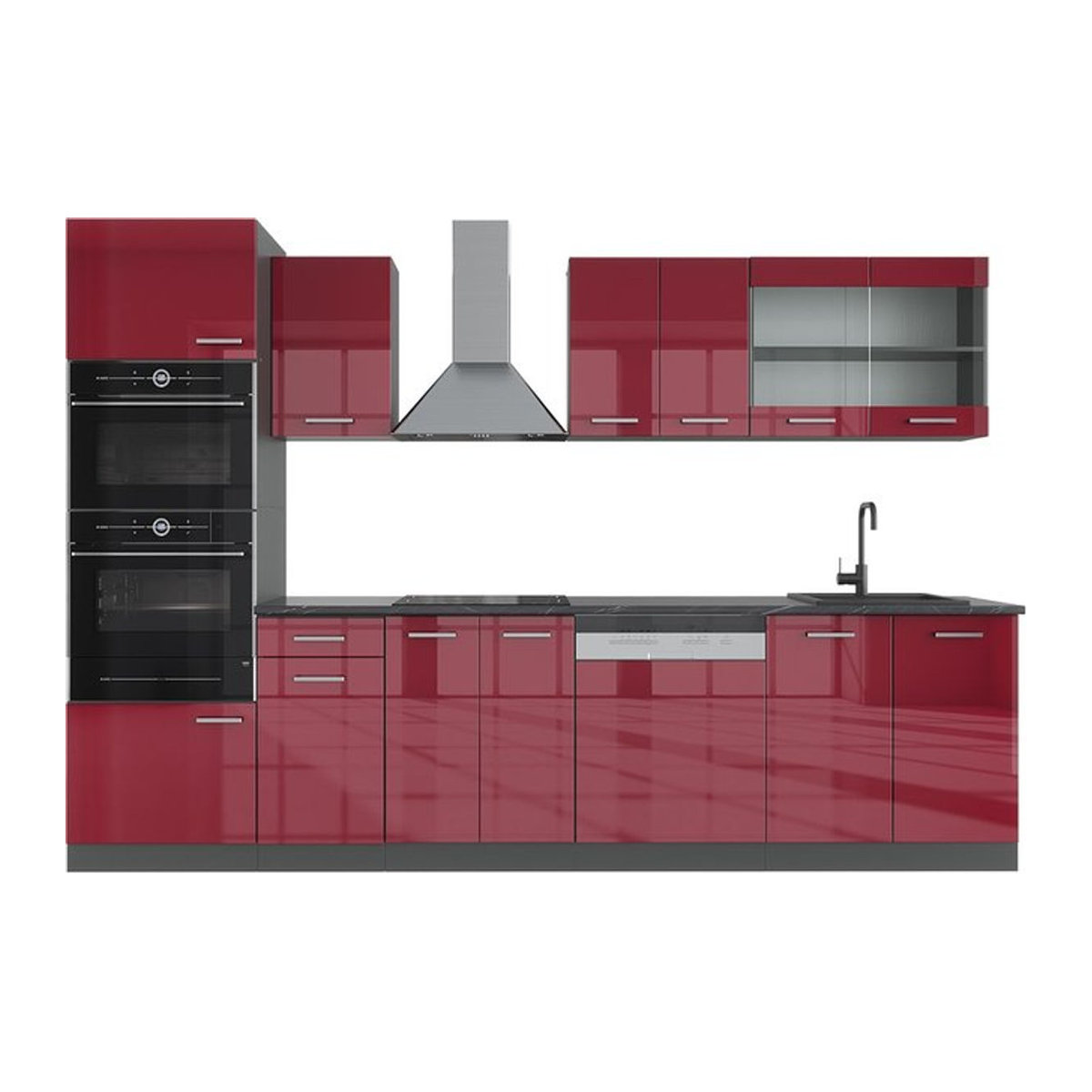 Vicco Küchenzeile R-Line in Bordeaux und Anthrazit Hochglanz, Breite: 300 cm - Bild 2