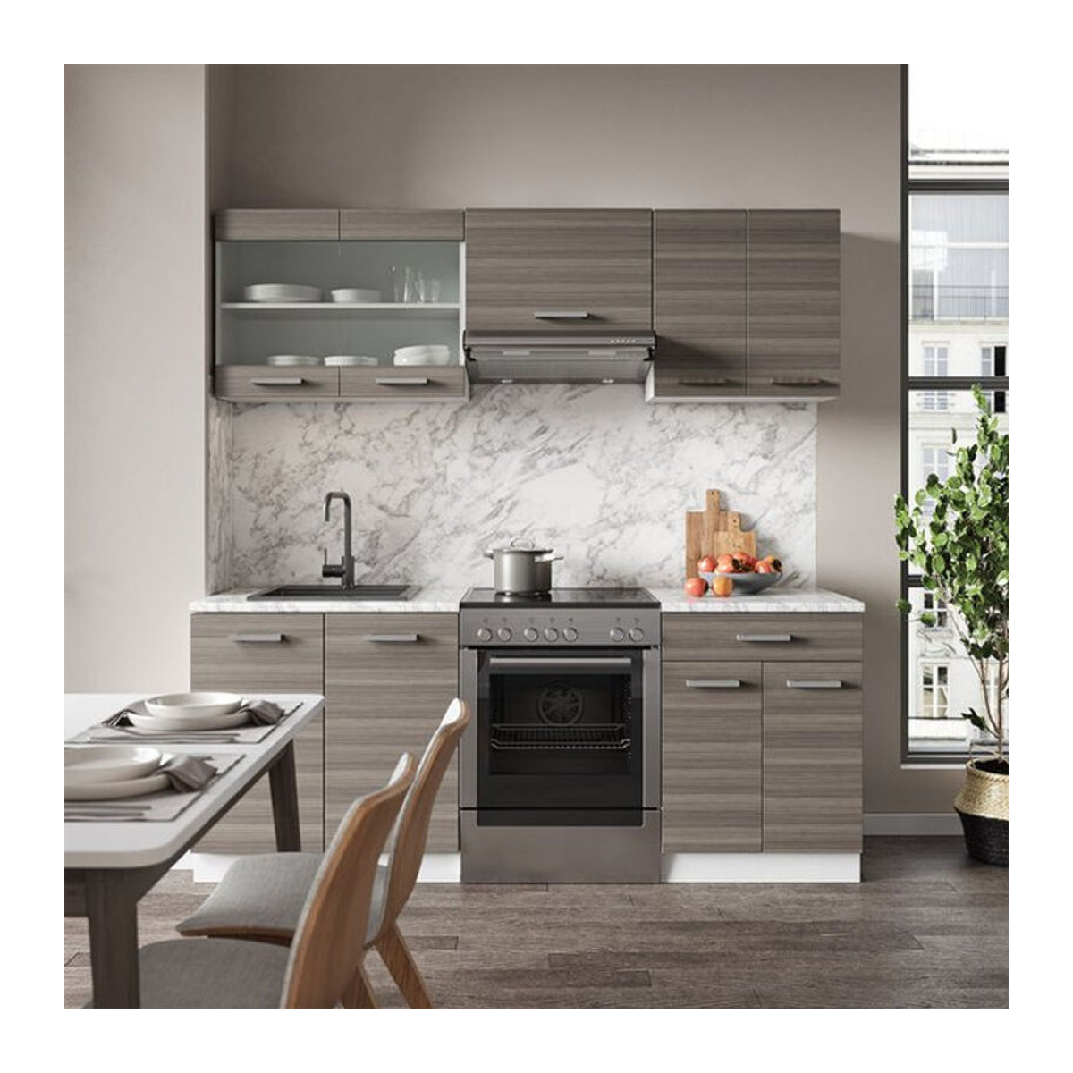 Vicco Küchenzeile R-Line in Edelgrau und Weiß mit Marmor-Optik, Breite: 200 cm - Bild 2