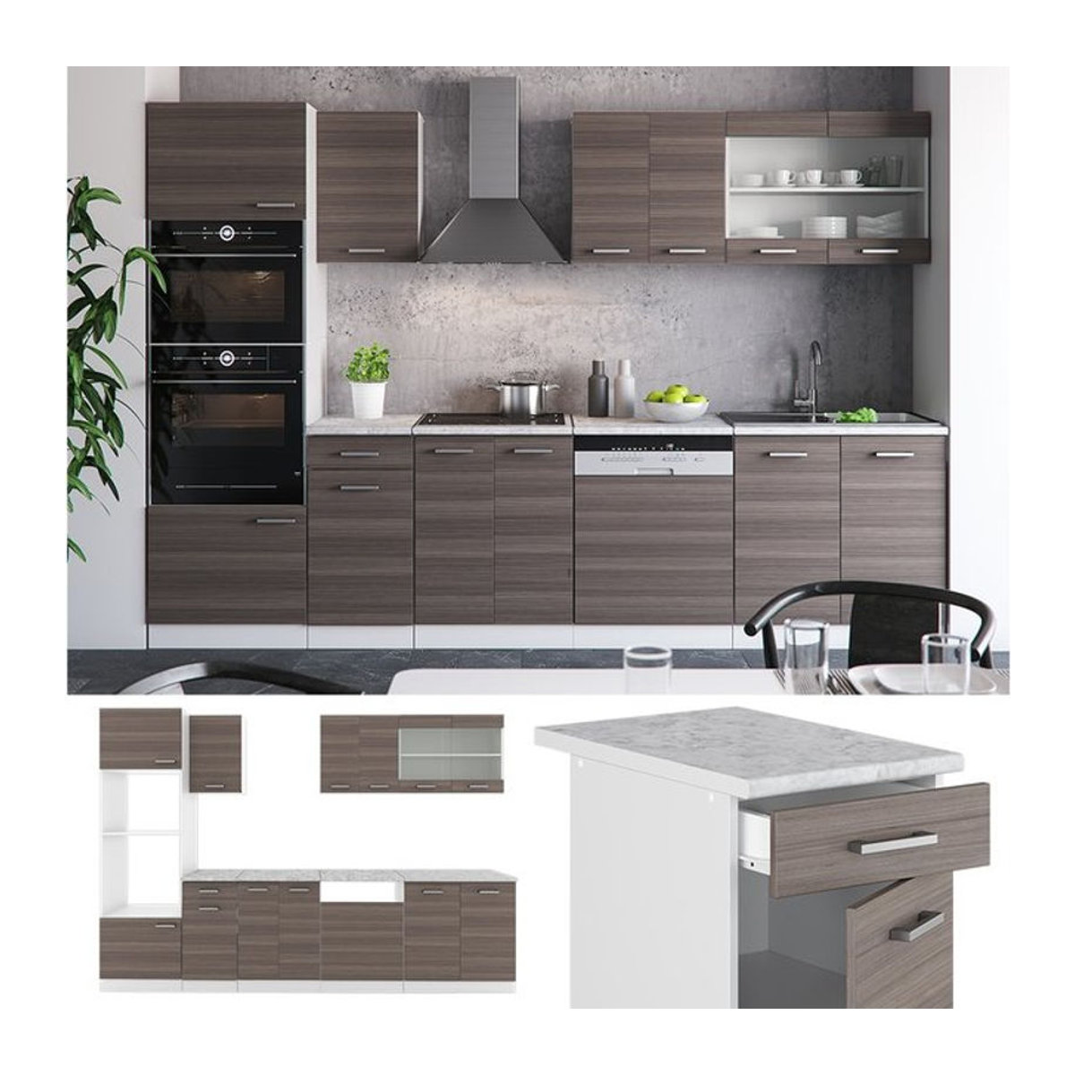 Vicco Küchenzeile R-Line in Grau und Weiß mit 300 cm Breite - Bild 1