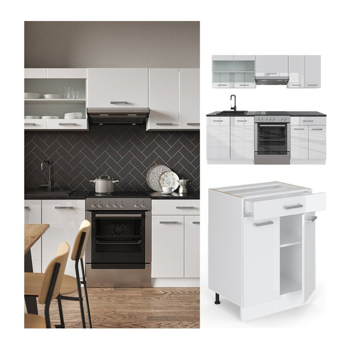 Vicco Küchenzeile R-Line in Weiß Hochglanz mit 200 cm Breite - Bild 1