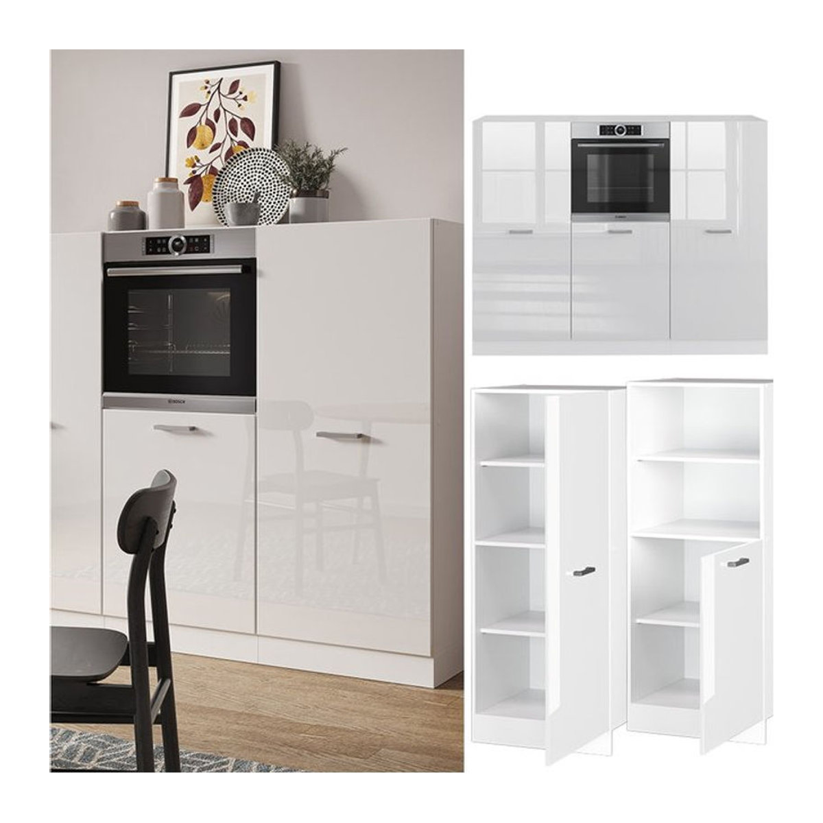 Vicco Küchenzeile R-Line in Weiß Hochglanz mit Küchenblock und Backofen, Breite: 180 cm - Bild 1