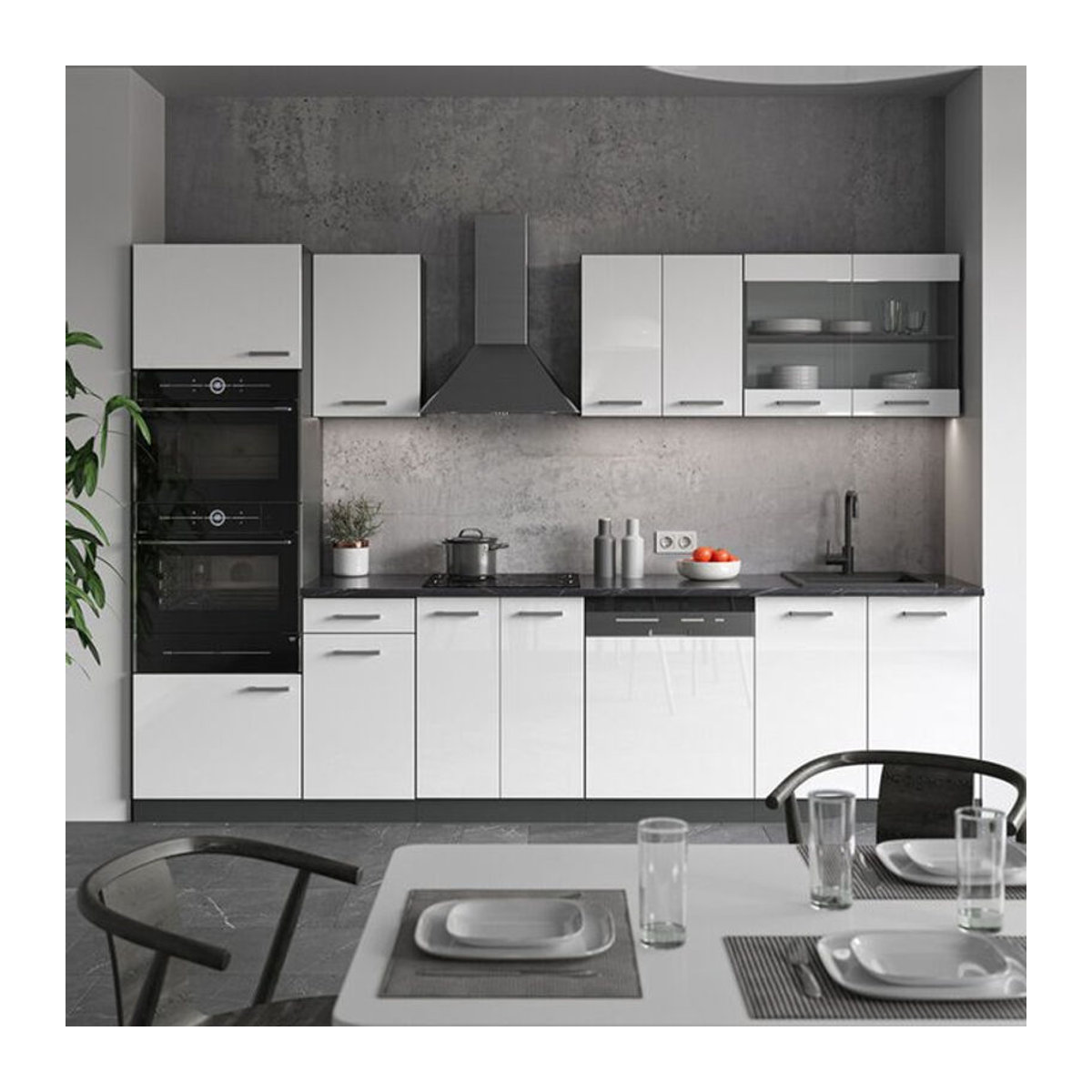 Vicco Küchenzeile R-Line in Weiß Hochglanz und Anthrazit, 300 cm Breite - Bild 2