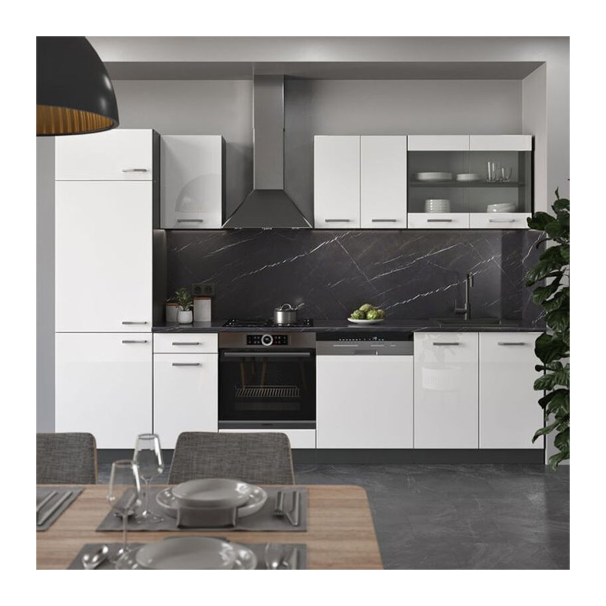 Vicco Küchenzeile R-Line in Weiß Hochglanz und Anthrazit mit 300 cm Breite - Bild 2