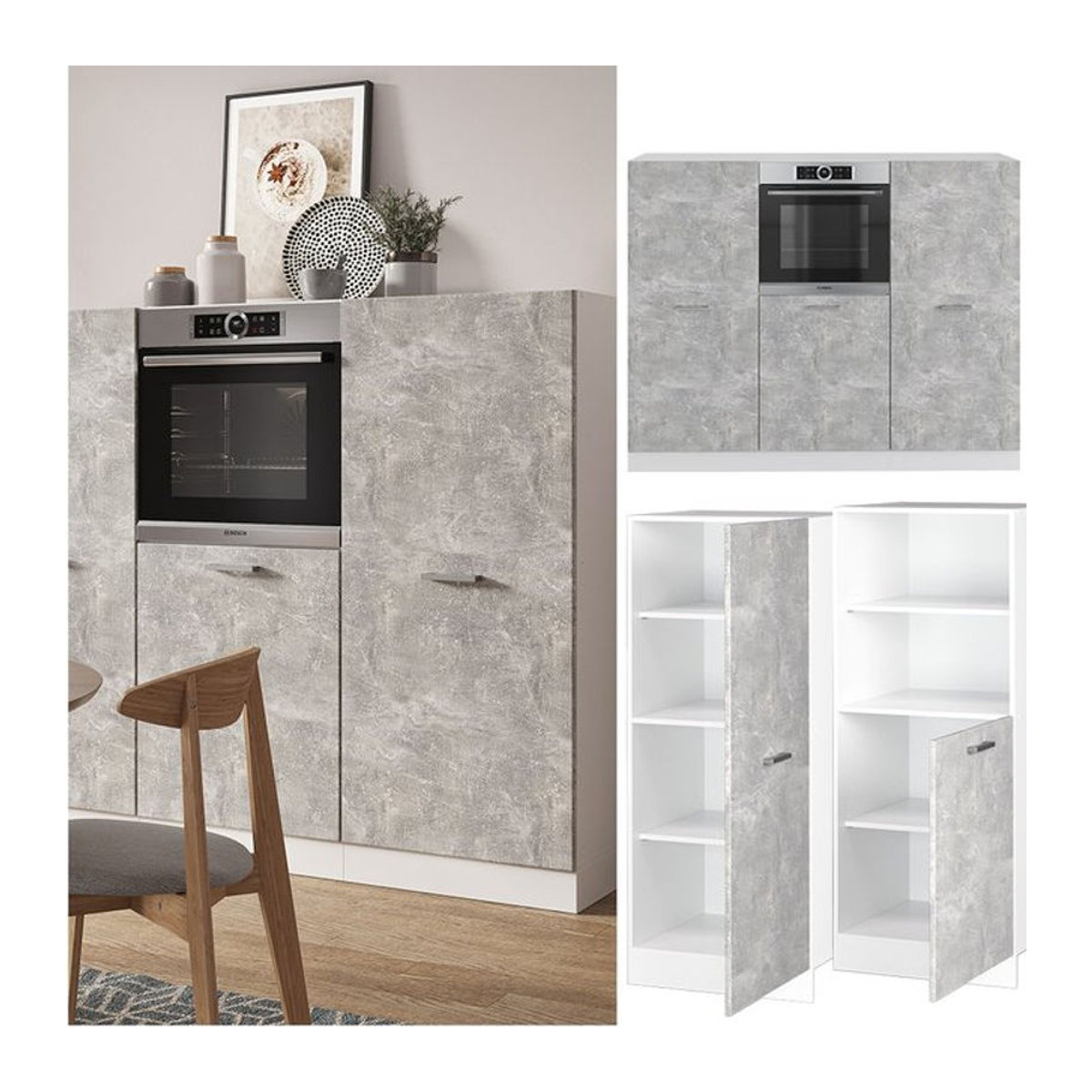 Vicco Küchenzeile R-Line in Weiß und Grau mit Beton-Optik, Breite: 180 cm - Bild 1