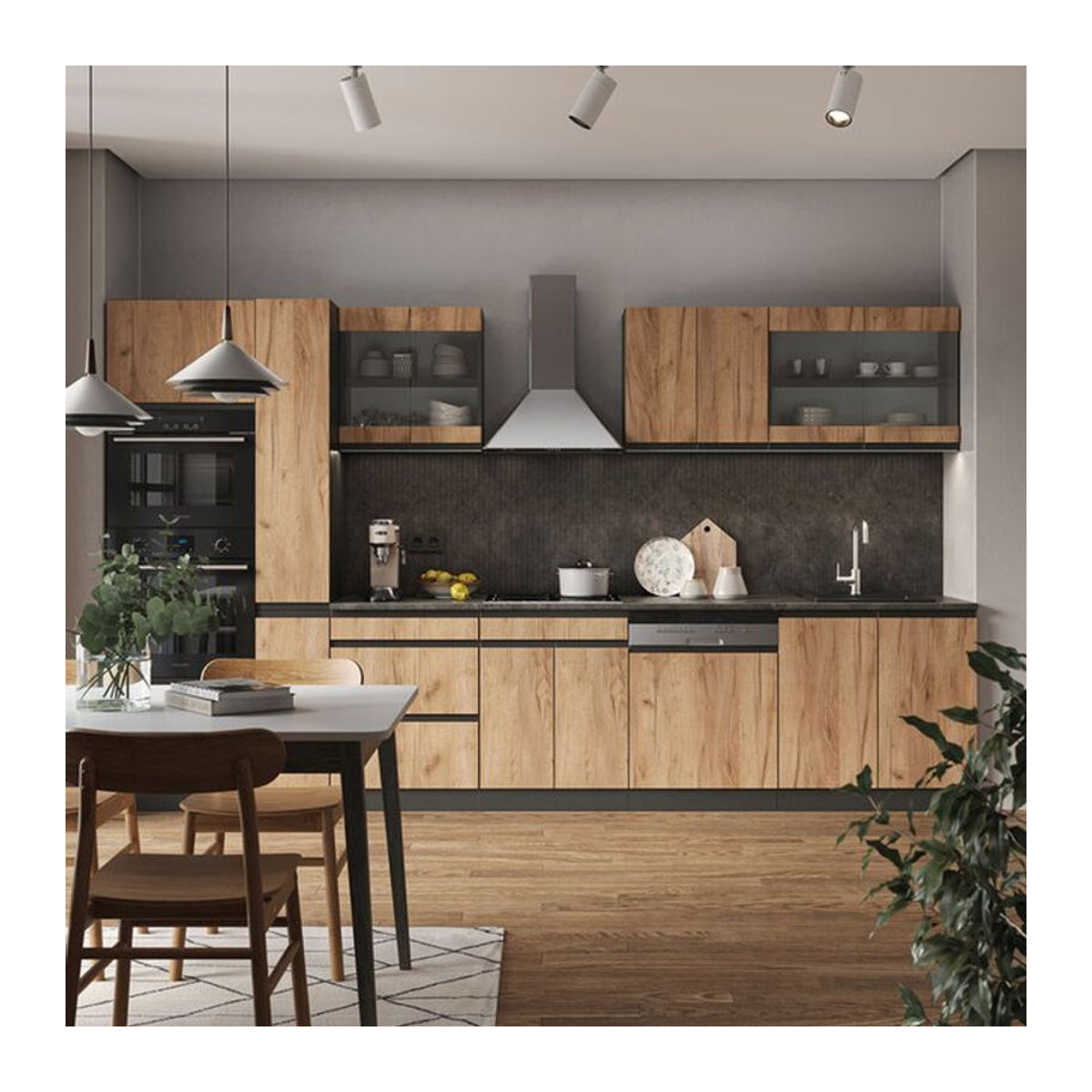 Vicco Küchenzeile R-Line J-Shape in Anthrazit und Eiche Natur, 350 cm Breite - Bild 2