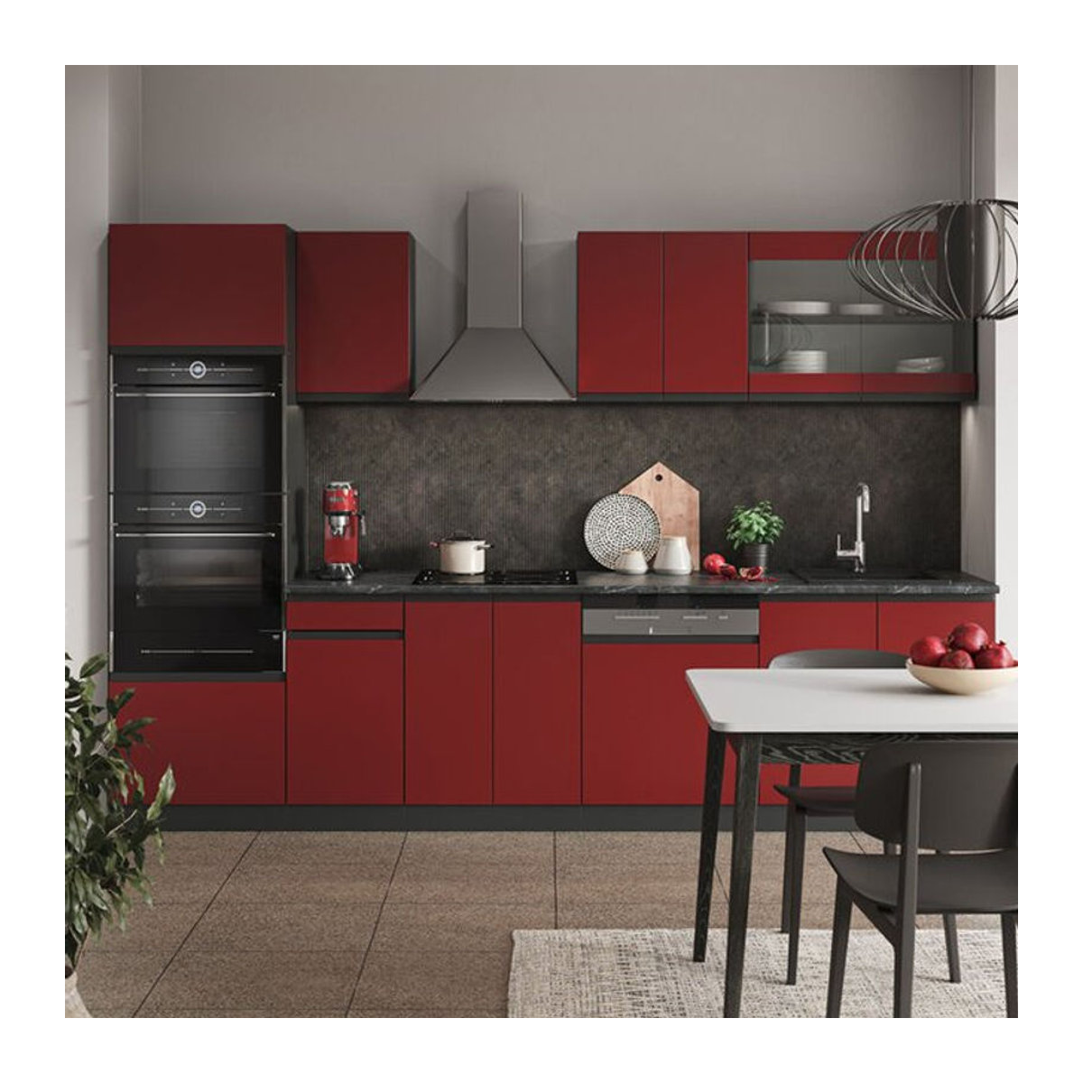 Vicco Küchenzeile R-Line J-Shape in Anthrazit und Rot, moderne Einbauküche aus Holzwerkstoff mit 300 cm Breite - Bild 2