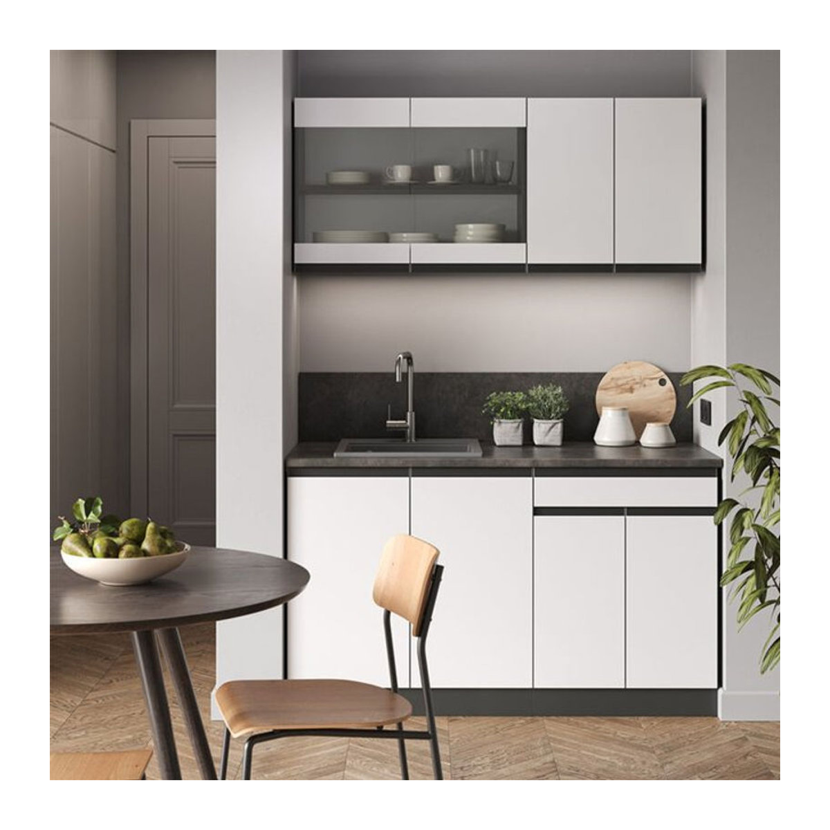 Vicco Küchenzeile R-Line J-Shape in Anthrazit und Weiß, 140 cm Breite - Bild 2
