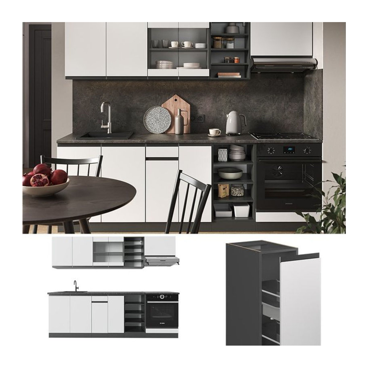 Vicco Küchenzeile R-Line J-Shape in Anthrazit und Weiß, moderne Einbauküche aus Holzwerkstoff, Breite: 240 cm - Bild 1
