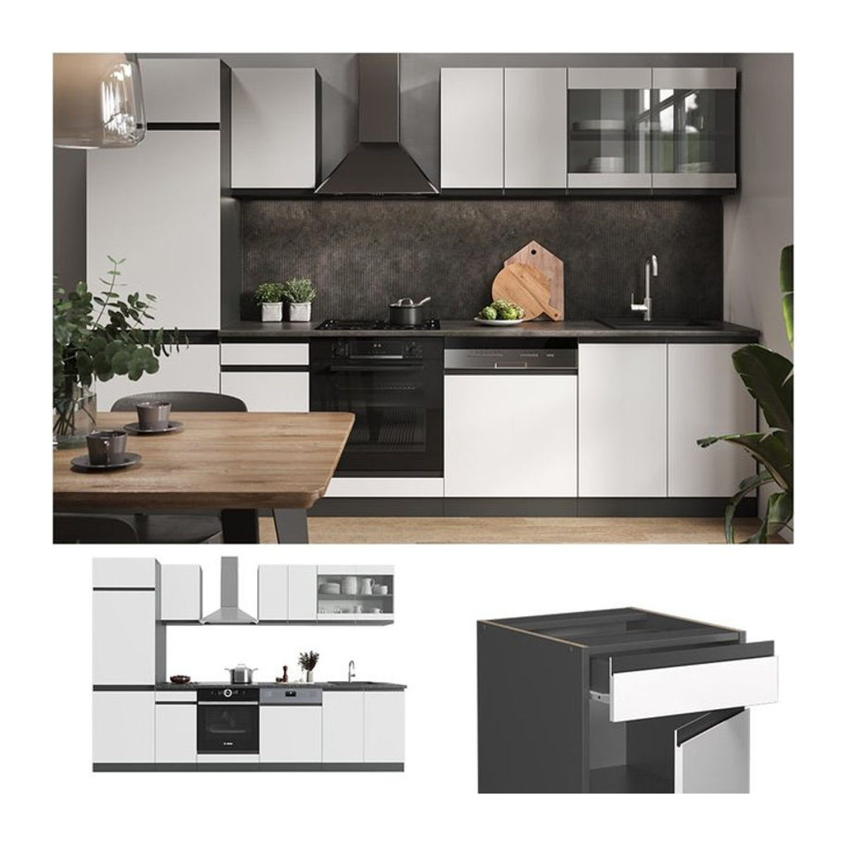 Vicco Küchenzeile R-Line J-Shape in Anthrazit und Weiß, moderne Einbauküche aus Holzwerkstoff, Breite: 300 cm - Bild 1