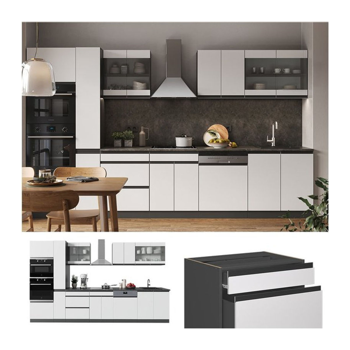 Vicco Küchenzeile R-Line J-Shape in Anthrazit und Weiß, moderne Einbauküche aus Holzwerkstoff mit 350 cm Breite - Bild 1