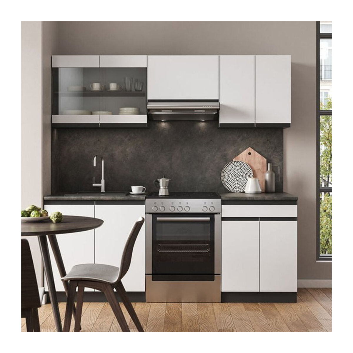 Vicco Küchenzeile R-Line J-Shape in Weiß und Anthrazit, 200 cm Breite, moderne Einbauküche aus Holzwerkstoff - Bild 2