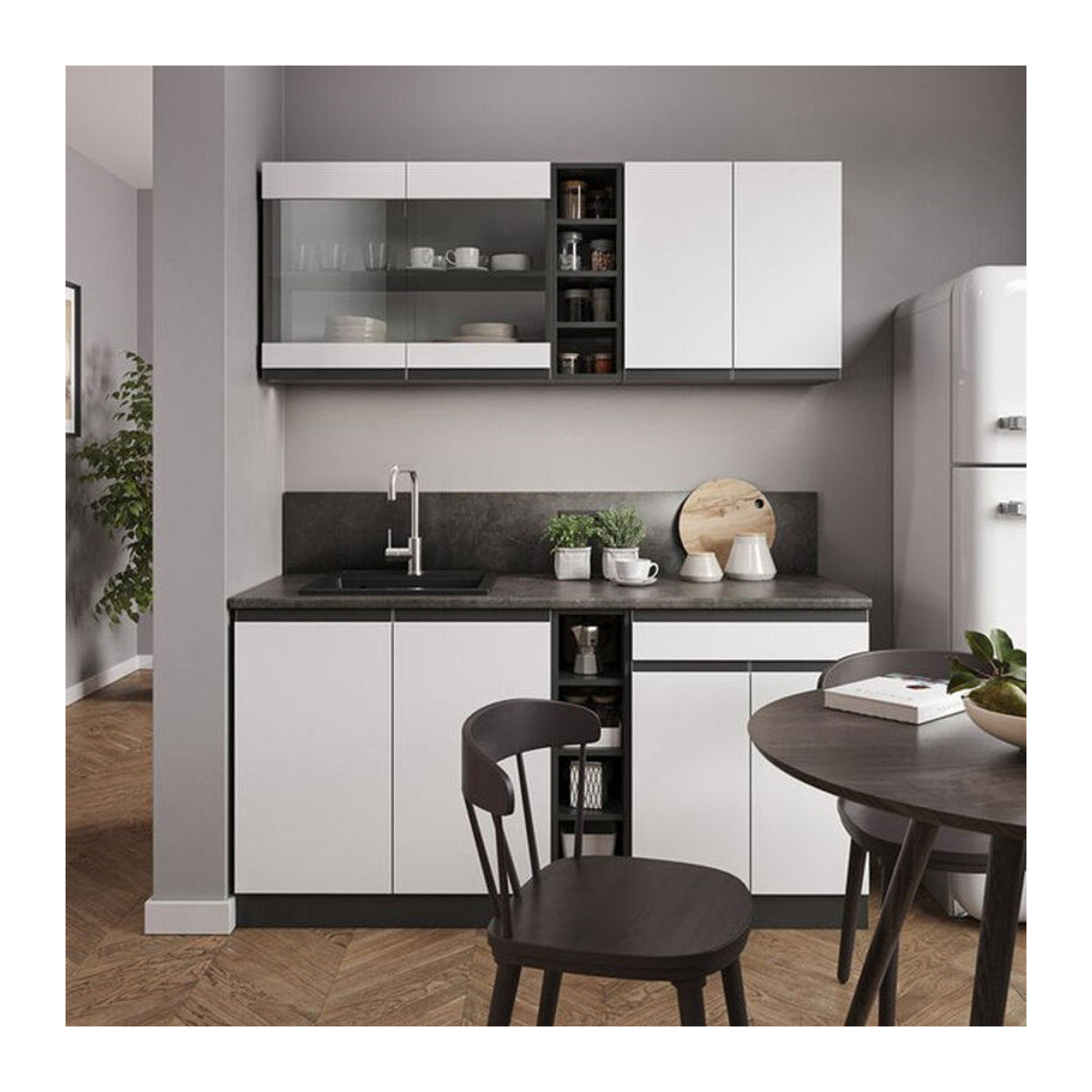 Vicco Küchenzeile R-Line J-Shape in Weiß und Anthrazit, moderne Einbauküche aus Holzwerkstoff, Breite: 160 cm - Bild 2