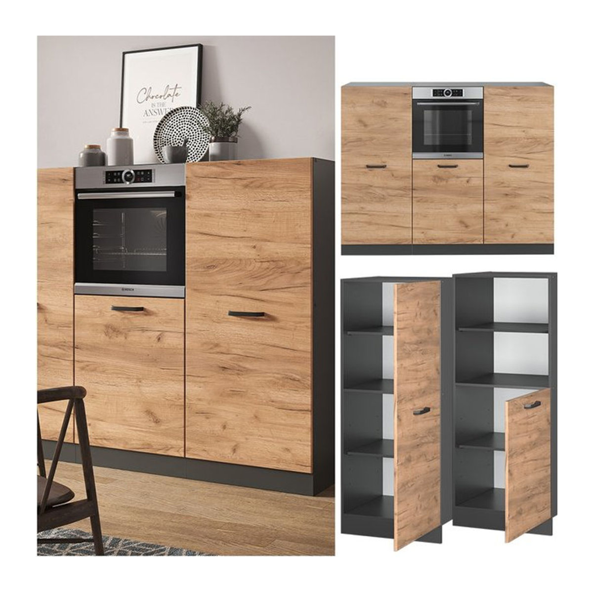 Vicco Küchenzeile R-Line Küchenblock in Anthrazit und Eiche Natur Breite: 180 cm - Bild 1