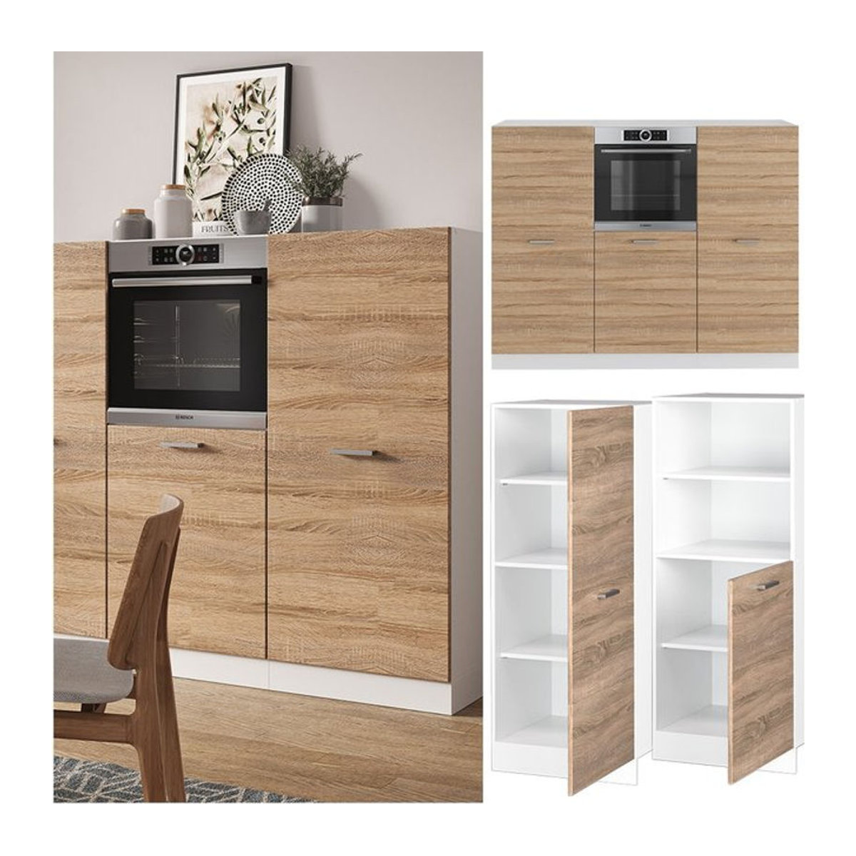 Vicco Küchenzeile R-Line Küchenblock in Weiß und Eiche Natur mit einer Breite von 180 cm - Bild 1