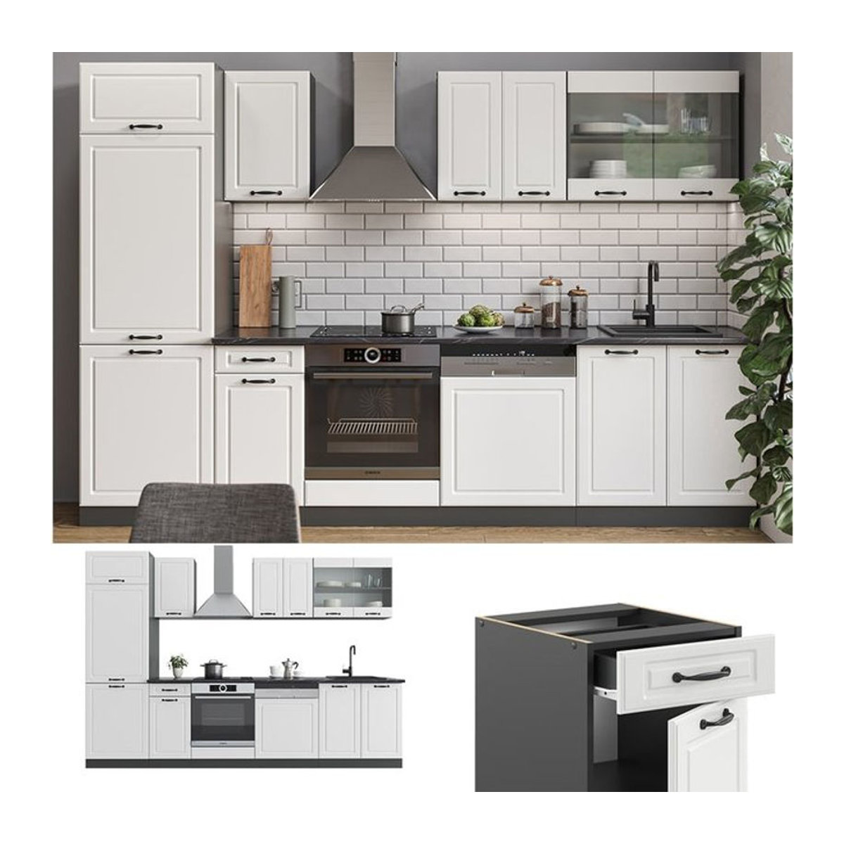 Vicco Küchenzeile R-Line Landhaus Einbauküche in Anthrazit und Weiß mit 300 cm Breite - Bild 1