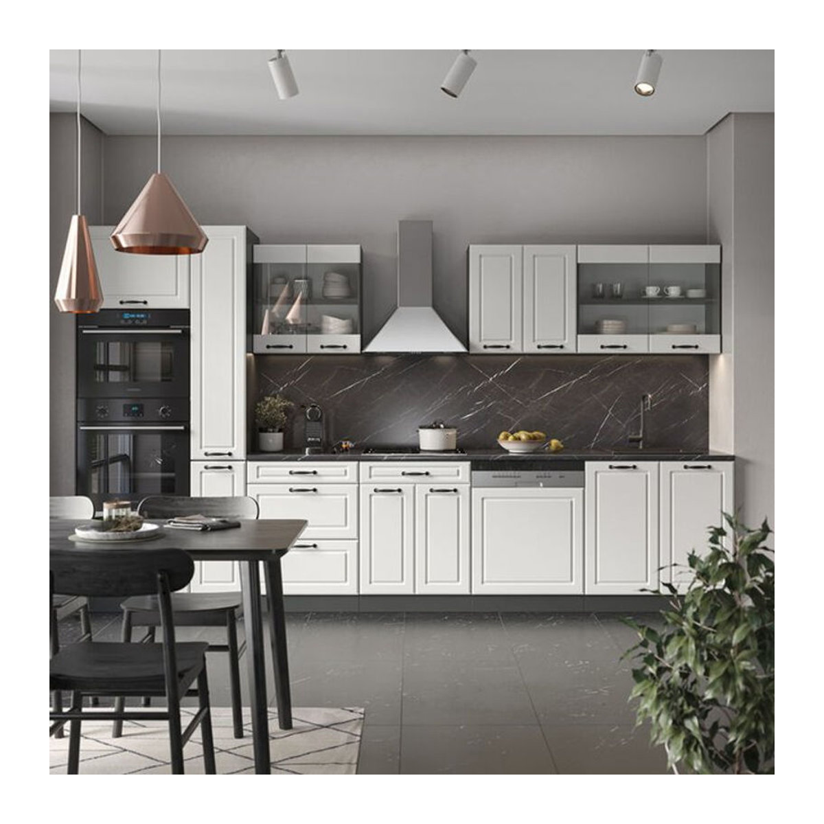 Vicco Küchenzeile R-Line Landhaus im Design Weiß und Anthrazit mit Hochschrank, Breite: 350 cm - Bild 2