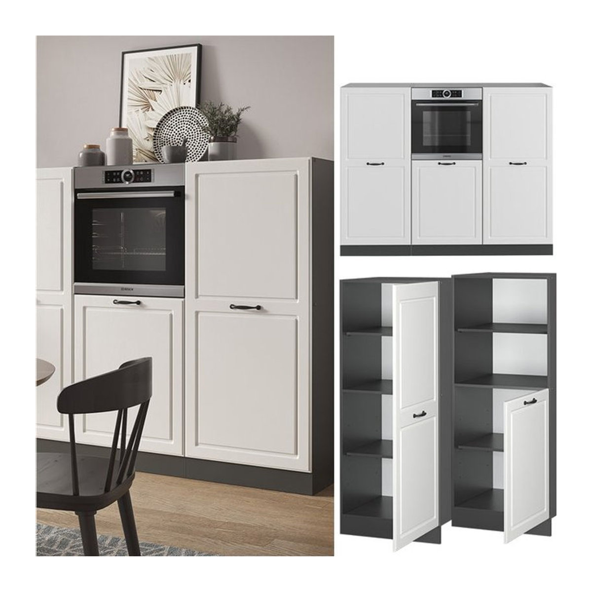 Vicco Küchenzeile R-Line Landhaus in Anthrazit und Weiß mit Drehtüren - Bild 1