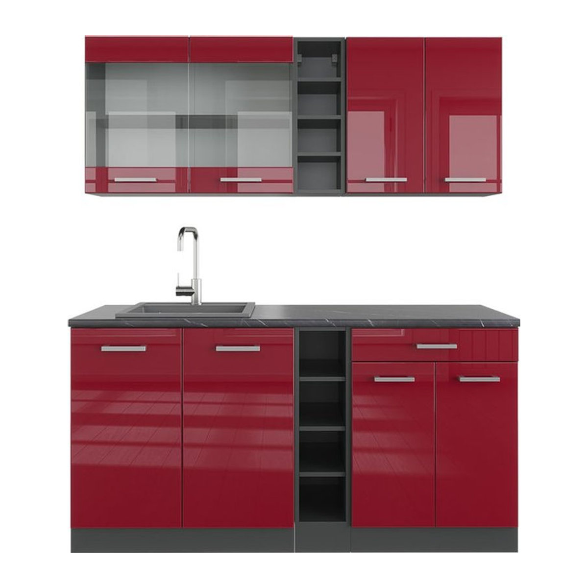 Vicco Küchenzeile R-Line Single Einbauküche in Anthrazit und Bordeaux Hochglanz mit 160 cm Breite - Bild 1