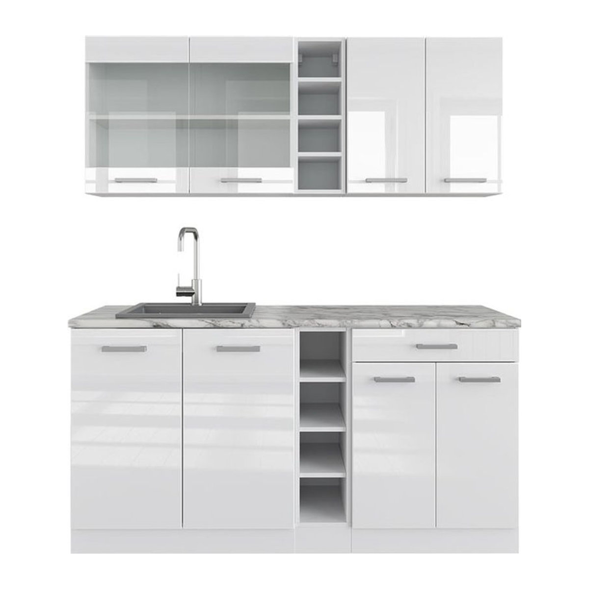 Vicco Küchenzeile R-Line Single Einbauküche in Weiß Hochglanz mit Drehtüren, Breite: 160 cm - Bild 1