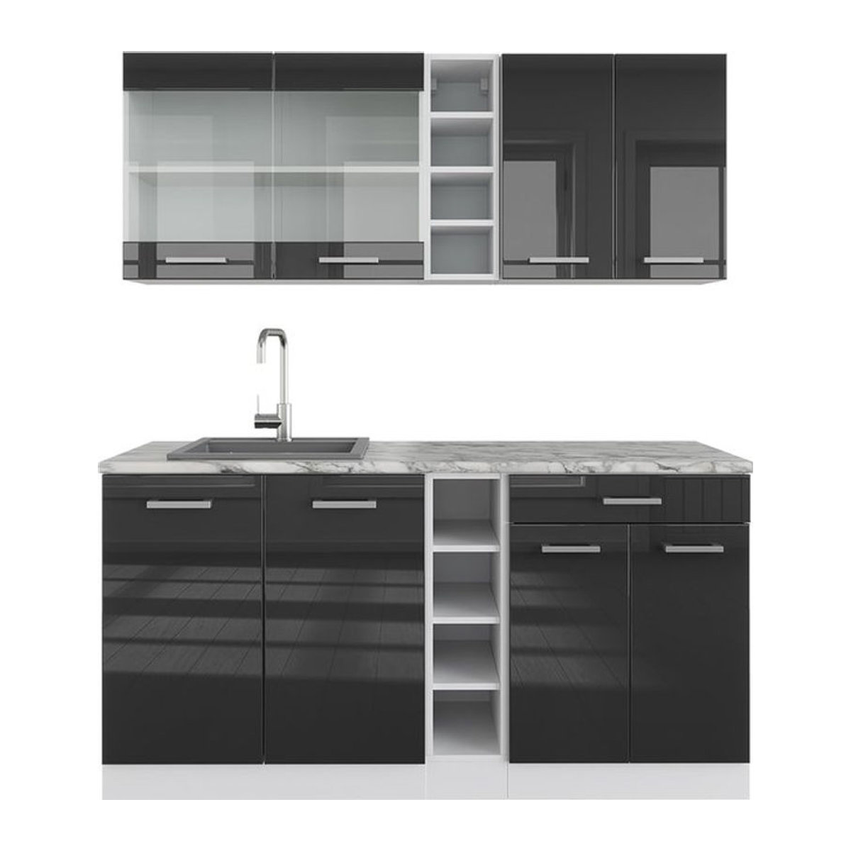 Vicco Küchenzeile R-Line Single Einbauküche in Weiß und Anthrazit Hochglanz mit Drehtüren - Bild 1