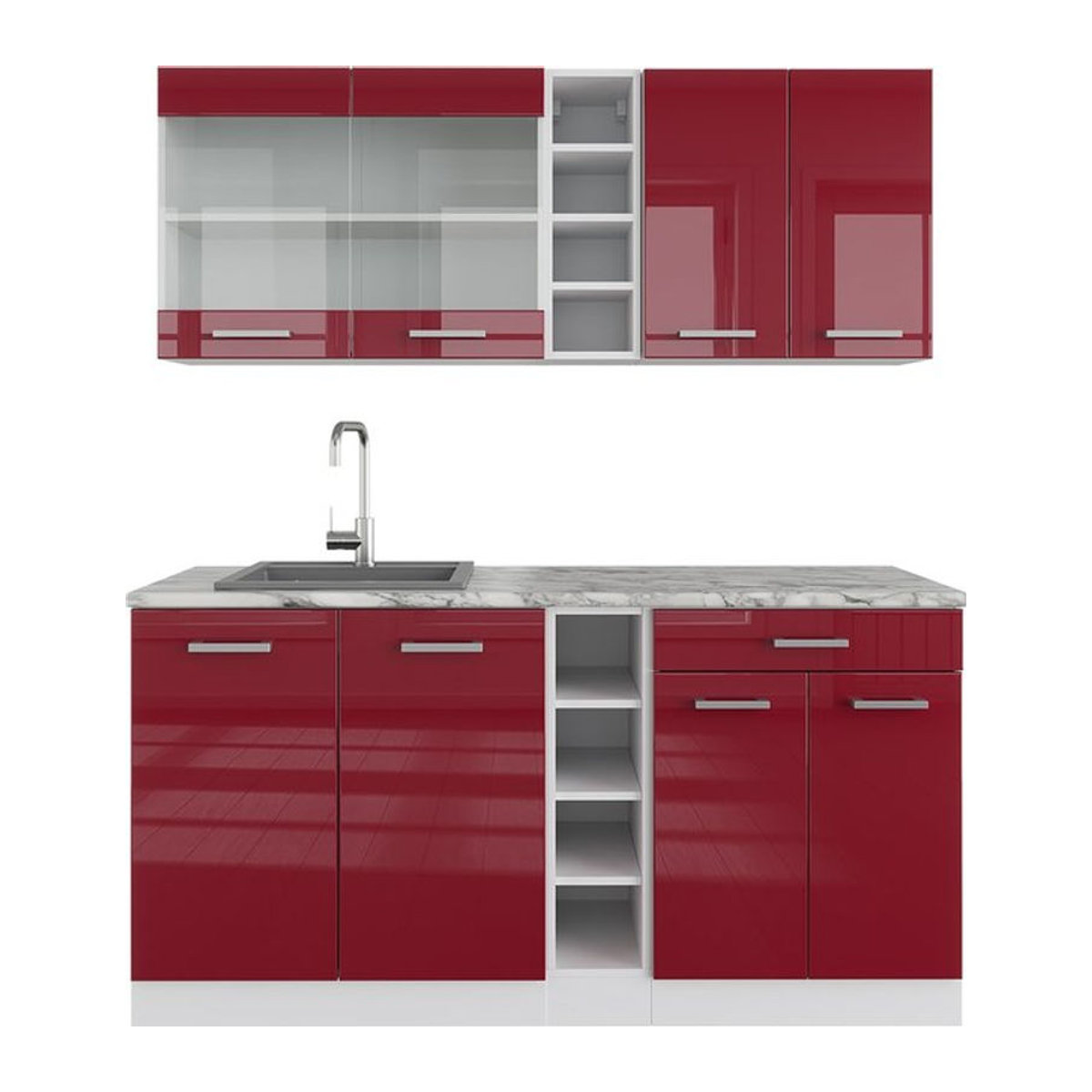 Vicco Küchenzeile R-Line Single Einbauküche in Weiß und Bordeaux Hochglanz mit 160 cm Breite - Bild 1