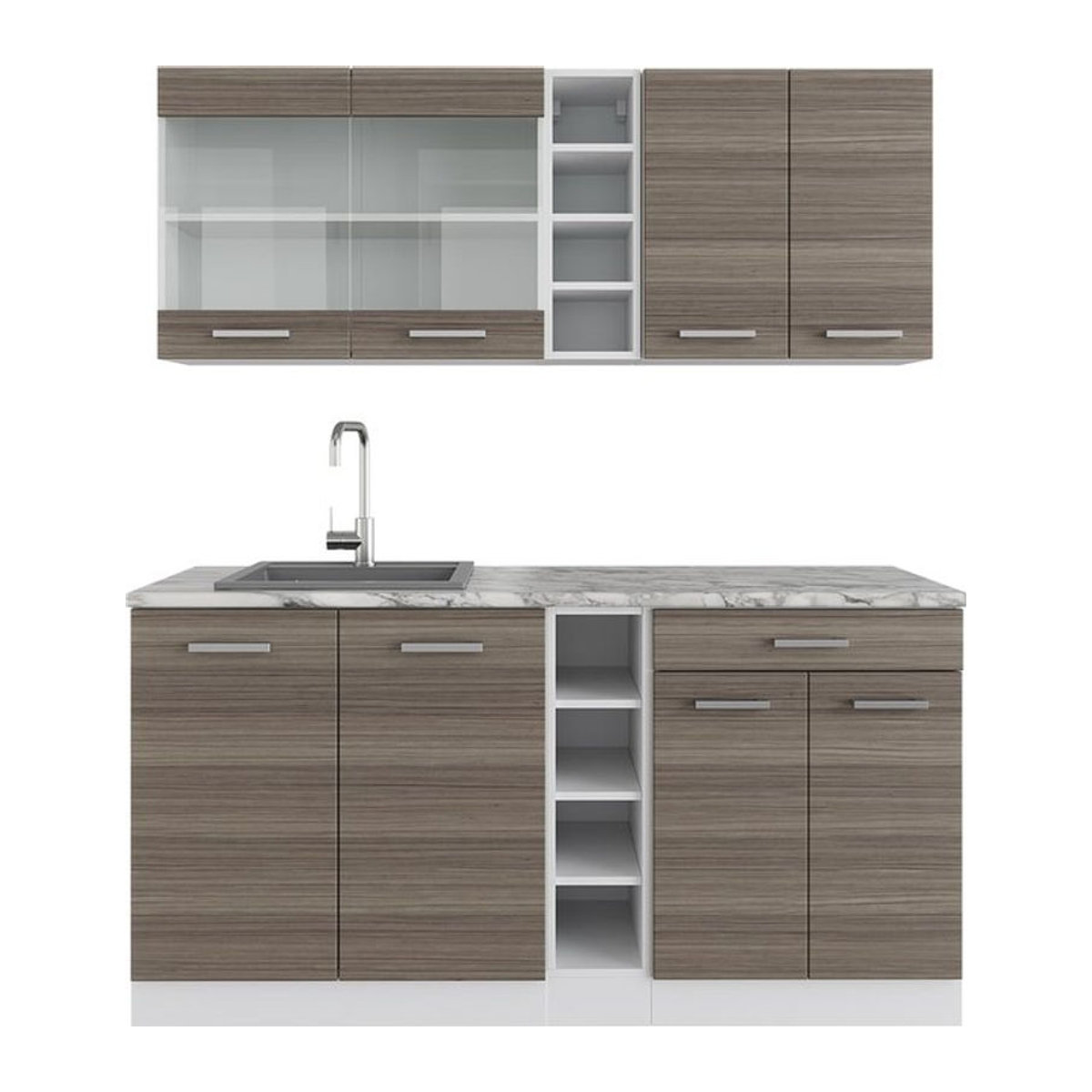 Vicco Küchenzeile R-Line Single Einbauküche in Weiß und Grau mit 160 cm Breite - Bild 1
