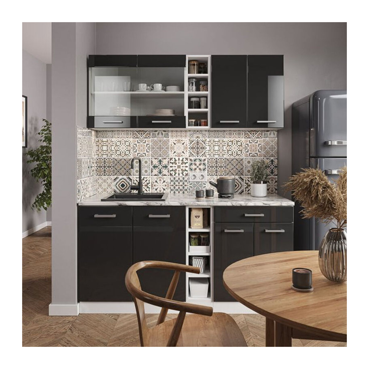 Vicco Küchenzeile R-Line Single in Weiß und Anthrazit mit Marmor-Arbeitsplatte, Breite: 160 cm - Bild 2