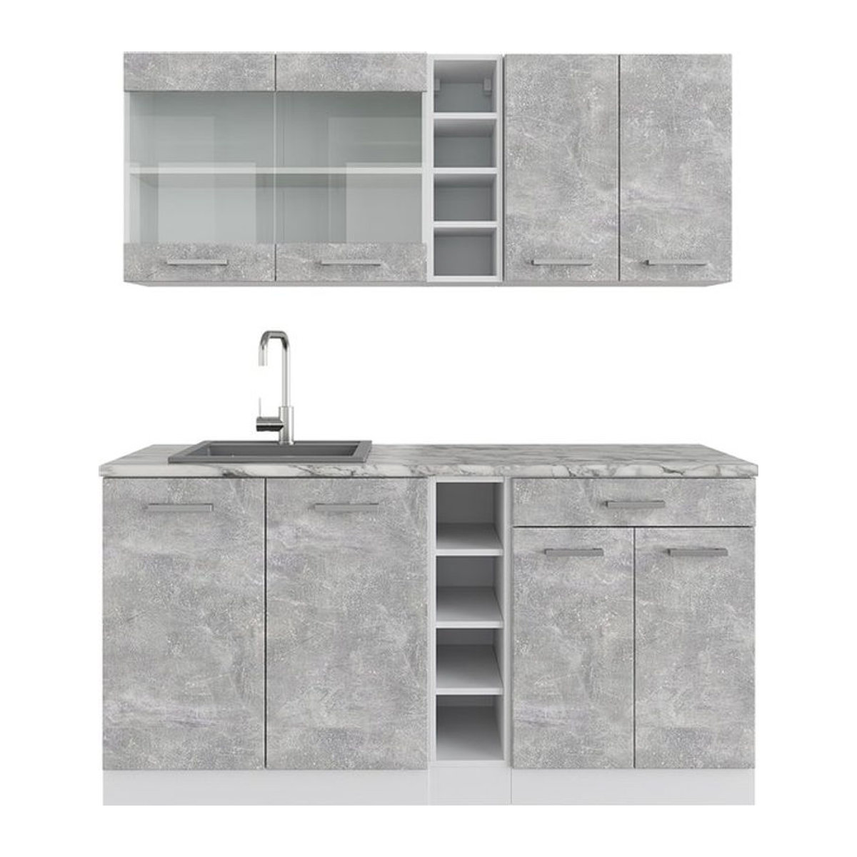 Vicco Küchenzeile R-Line Single in Weiß und Beton mit 160 cm Breite - Bild 1