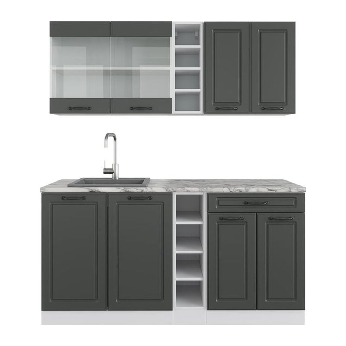 Vicco Küchenzeile R-Line Single Landhaus Einbauküche mit Drehtüren in Weiß und Anthrazit, Breite: 180 cm - Bild 1