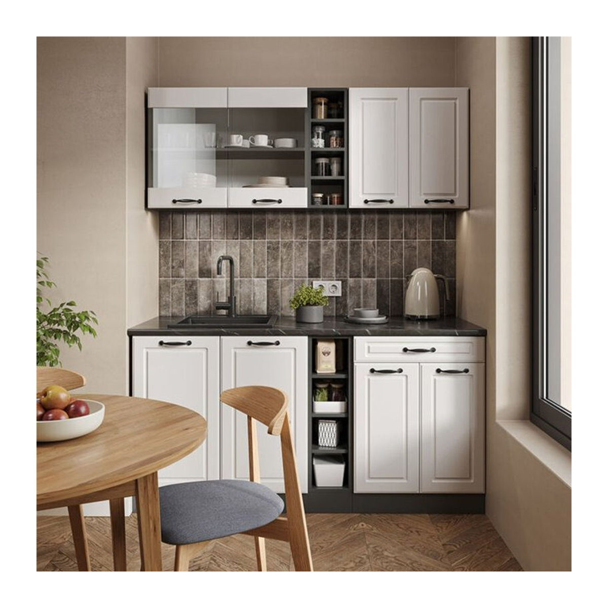 Vicco Küchenzeile R-Line Single Landhaus in Anthrazit und Weiß, Breite: 160 cm - Bild 2