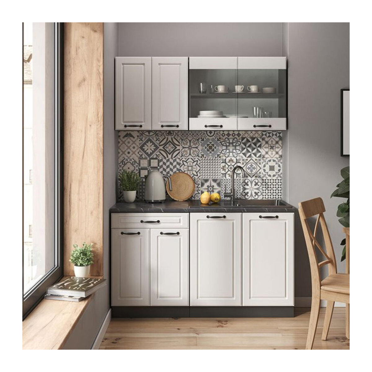 Vicco Küchenzeile R-Line Single Landhaus in Weiß und Anthrazit, Breite: 140 cm - Bild 2