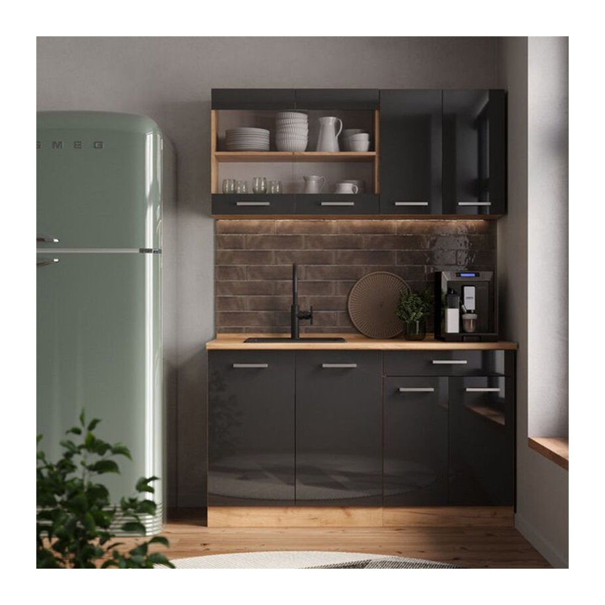 Vicco Küchenzeile R-Line Singleküche in Anthrazit Hochglanz und Goldkraft Eiche mit einer Breite von 140 cm - Bild 2