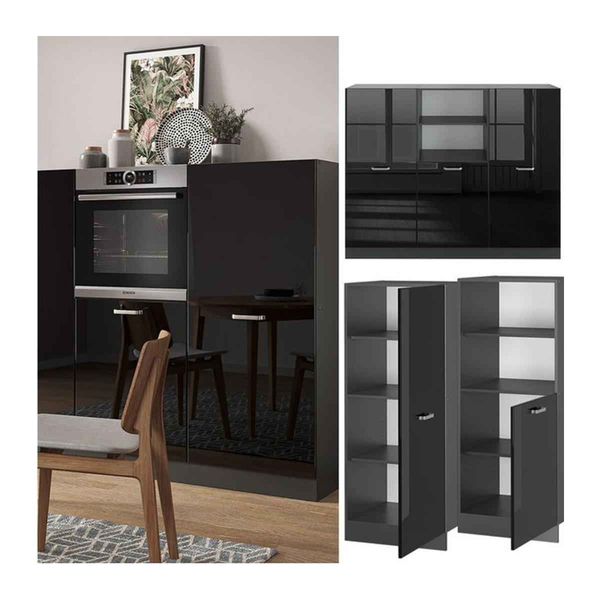 Vicco Küchenzeile R-Line Solid in Anthrazit und Schwarz mit Drehtüren, modern, Breite: 180 cm - Bild 1