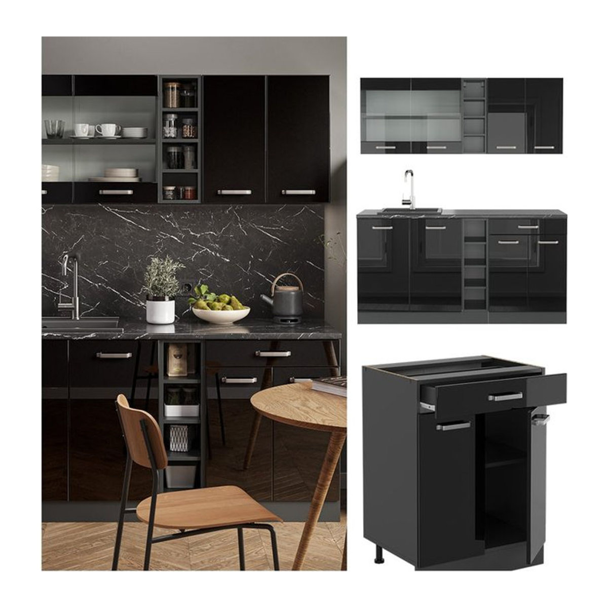 Vicco Küchenzeile R-Line Solid in Anthrazit und Schwarz, modern mit Drehtüren, Breite: 160 cm - Bild 1