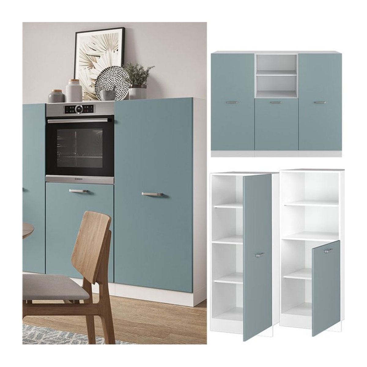 Vicco Küchenzeile R-Line Solid Modern in Weiß Blau Grau mit 180 cm Breite - Bild 1