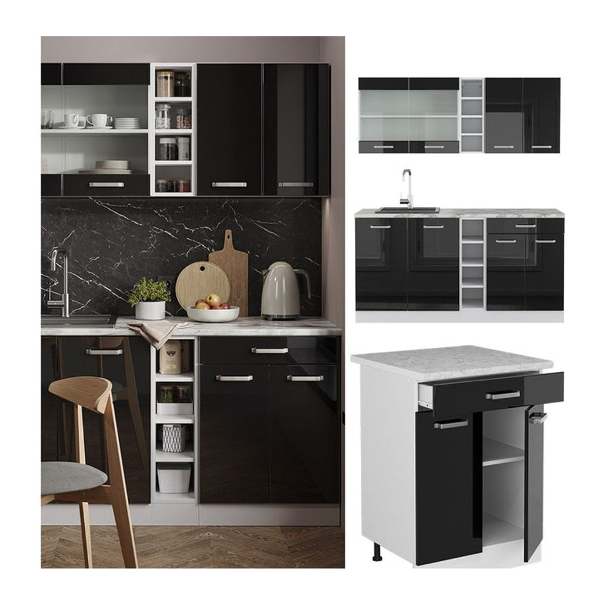 Vicco Küchenzeile R-Line Solid Modern in Weiß und Schwarz mit 160 cm Breite - Bild 1