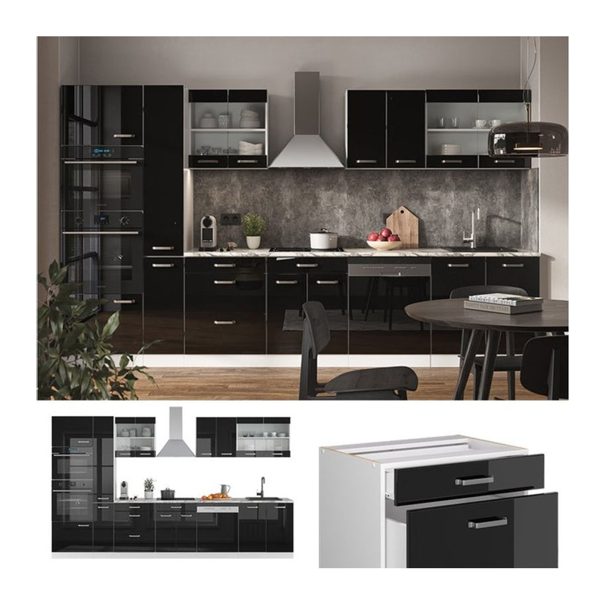 Vicco Küchenzeile R-Line Solid Modern in Weiß und Schwarz mit 350 cm Breite - Bild 1