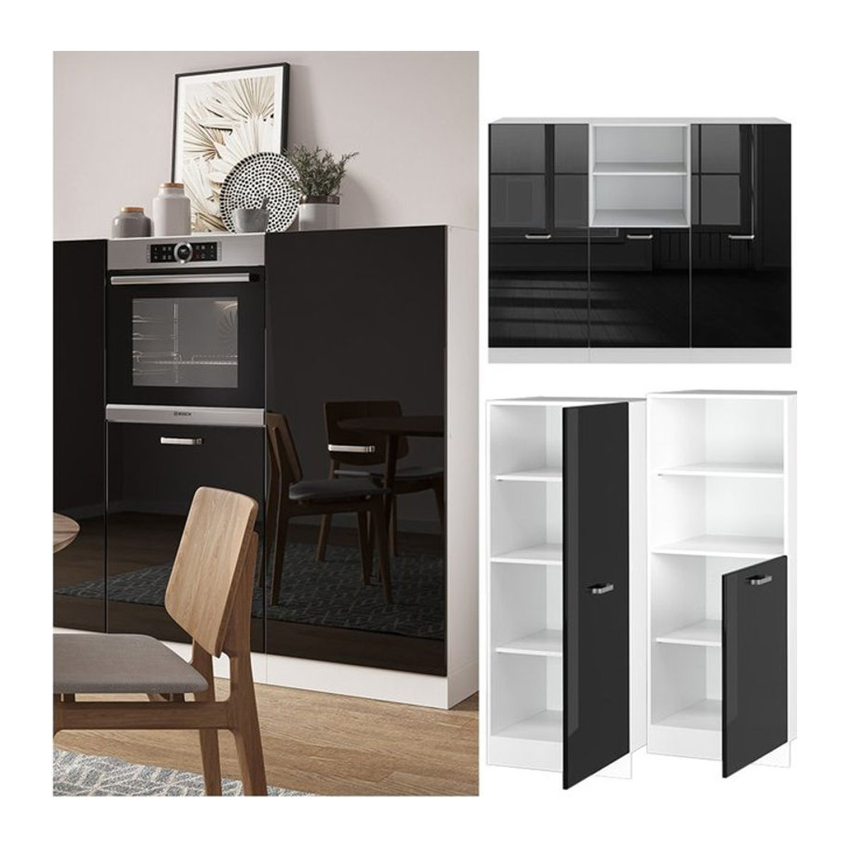 Vicco Küchenzeile R-Line Solid Modern in Weiß und Schwarz mit Drehtüren, Breite: 180 cm - Bild 1