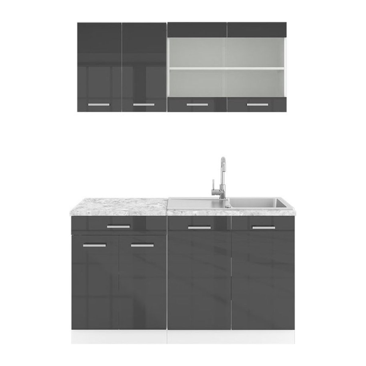 VICCO Küchenzeile SINGLE Einbauküche Anthrazit Hochglanz Modern Breite: 140 cm - Bild 1