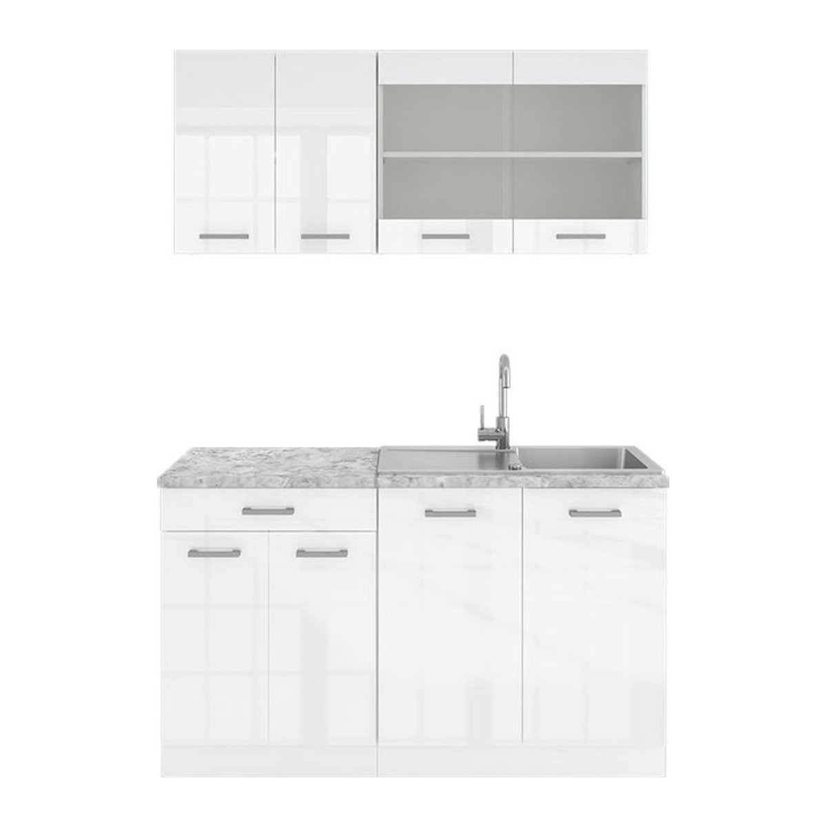 Vicco Küchenzeile SINGLE Einbauküche R-Line in Weiß Hochglanz, Breite: 140 cm - Bild 1