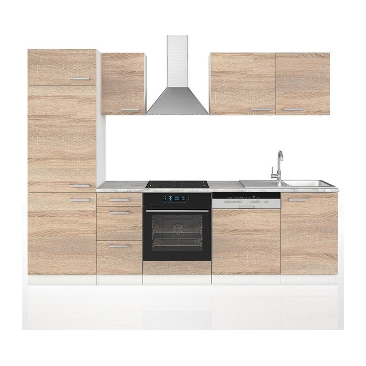 Vicco Küchenzeile Sonoma Eiche Natur Modern mit Drehtüren Breite: 270 cm - Bild 1