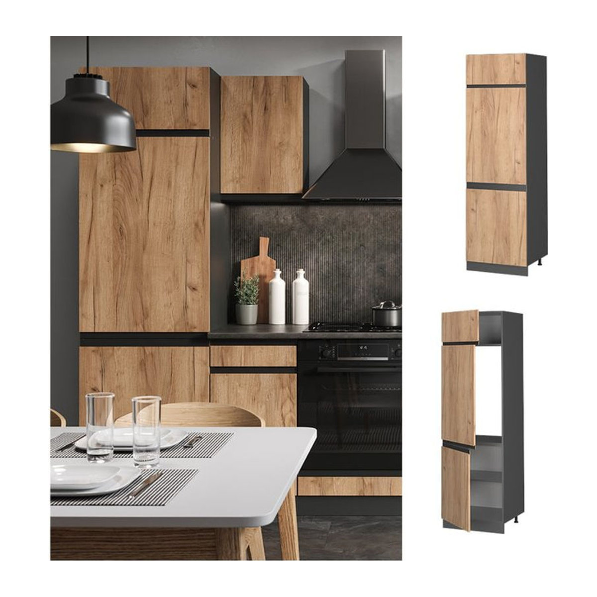 Vicco Kühlumbauschrank R-Line J-Shape in Anthrazit Eiche, moderner Unterschrank mit Drehtüren, Breite: 60 cm, Höhe: 207 cm, Tiefe: 57,2 cm - Bild 1