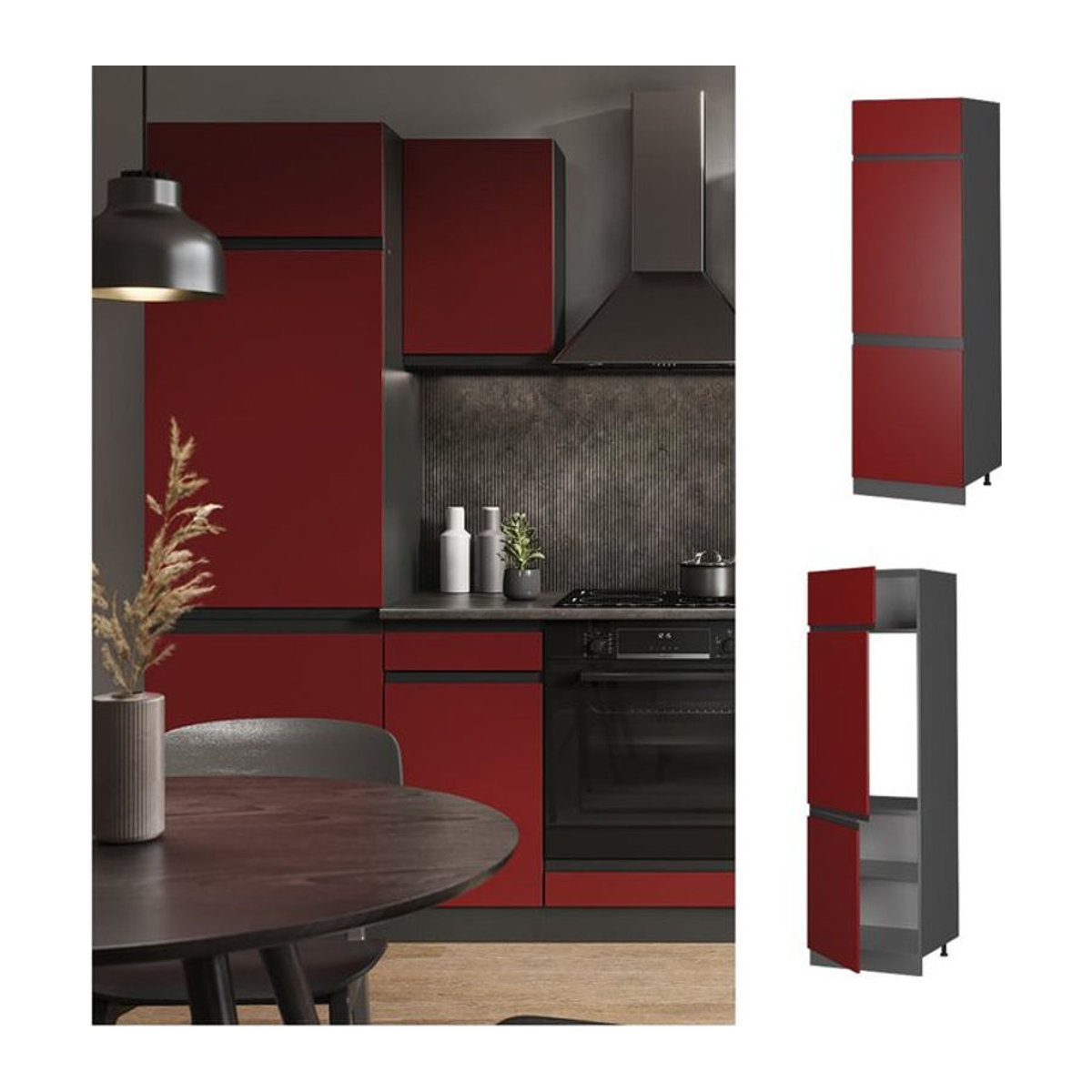 Vicco Kühlumbauschrank R-Line J-Shape in Anthrazit und Rot, Breite: 60 cm, Höhe: 207 cm, Tiefe: 57,2 cm - Bild 1